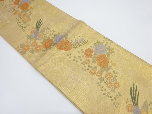 リサイクル　佐賀錦几帳に花鳥模様織り出し袋帯